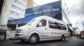 Lentokenttäkuljetus ja hotellin julkisivu Quality Airport Hotel Danissa